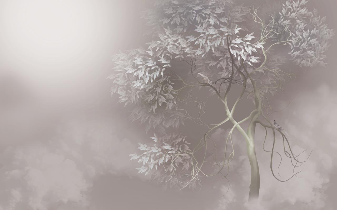 Фотообои Дерево в серебрянном тумане